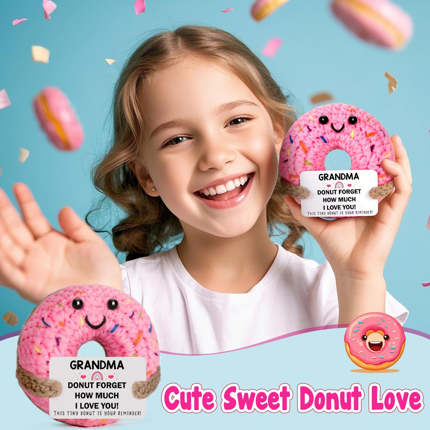 Grandma Gifts for Birthday Christmas - Funny Handmade Crochet Donut Gifts for Grandmother Nana Gigi Mimi, Grandparents Day Mothers Day Present from Granddaughter Grandson Grandkids
