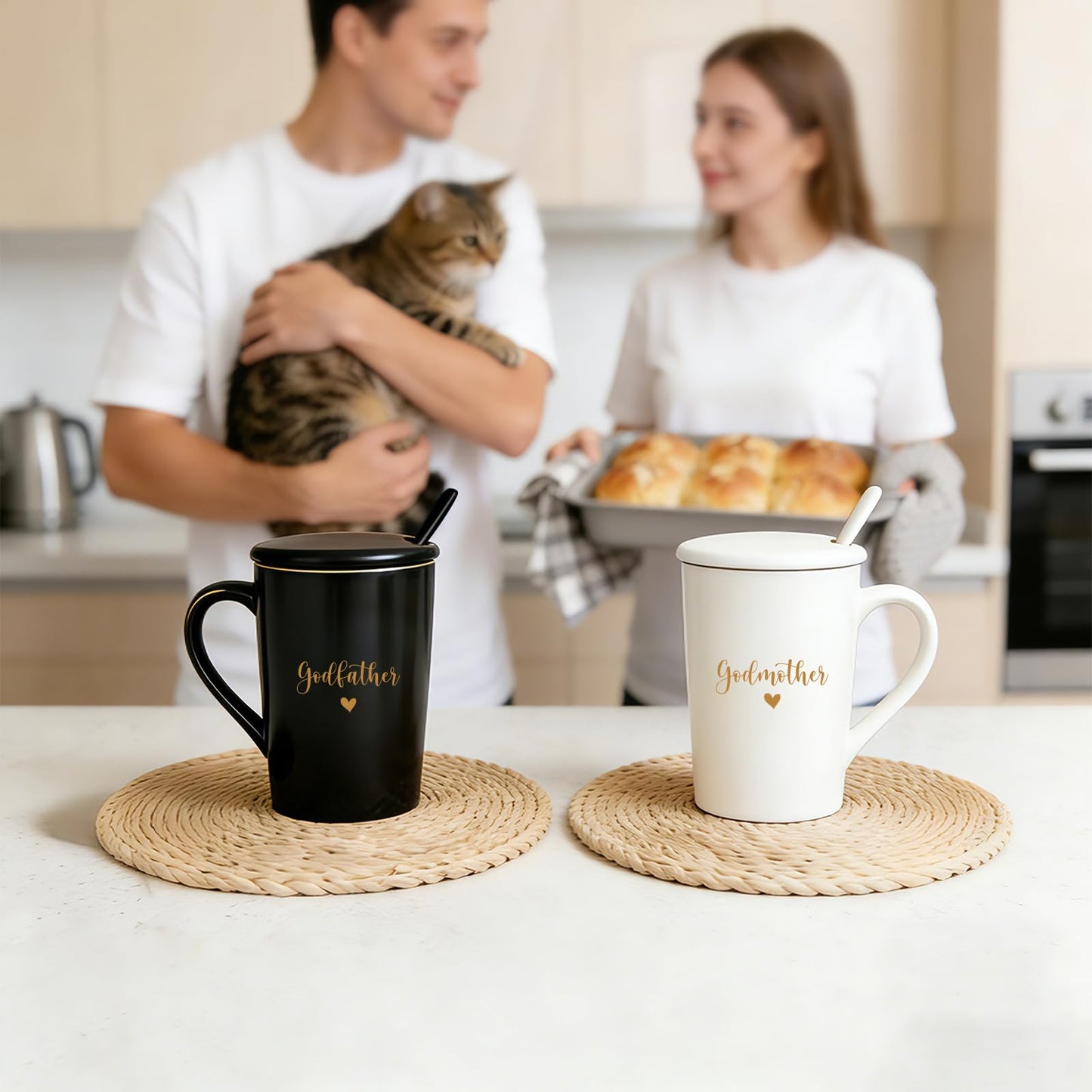Godparents Proposal Gift Set, Godmother & Godfather Coffee Mugs with Gift Box, Pregnancy Announcement Birthday Gifts from Godchild 14oz