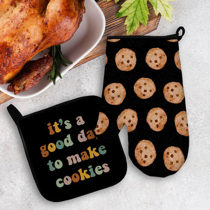Mingnei Baking Gifts Oven Mitts and Pot Holders Sets, It's a Good Day to Make Cookies Heat Resistant Potholder Kitchen Decor for Cooking BBQ Grilling, Gifts for Baker Baking Lovers Oven Glove Set