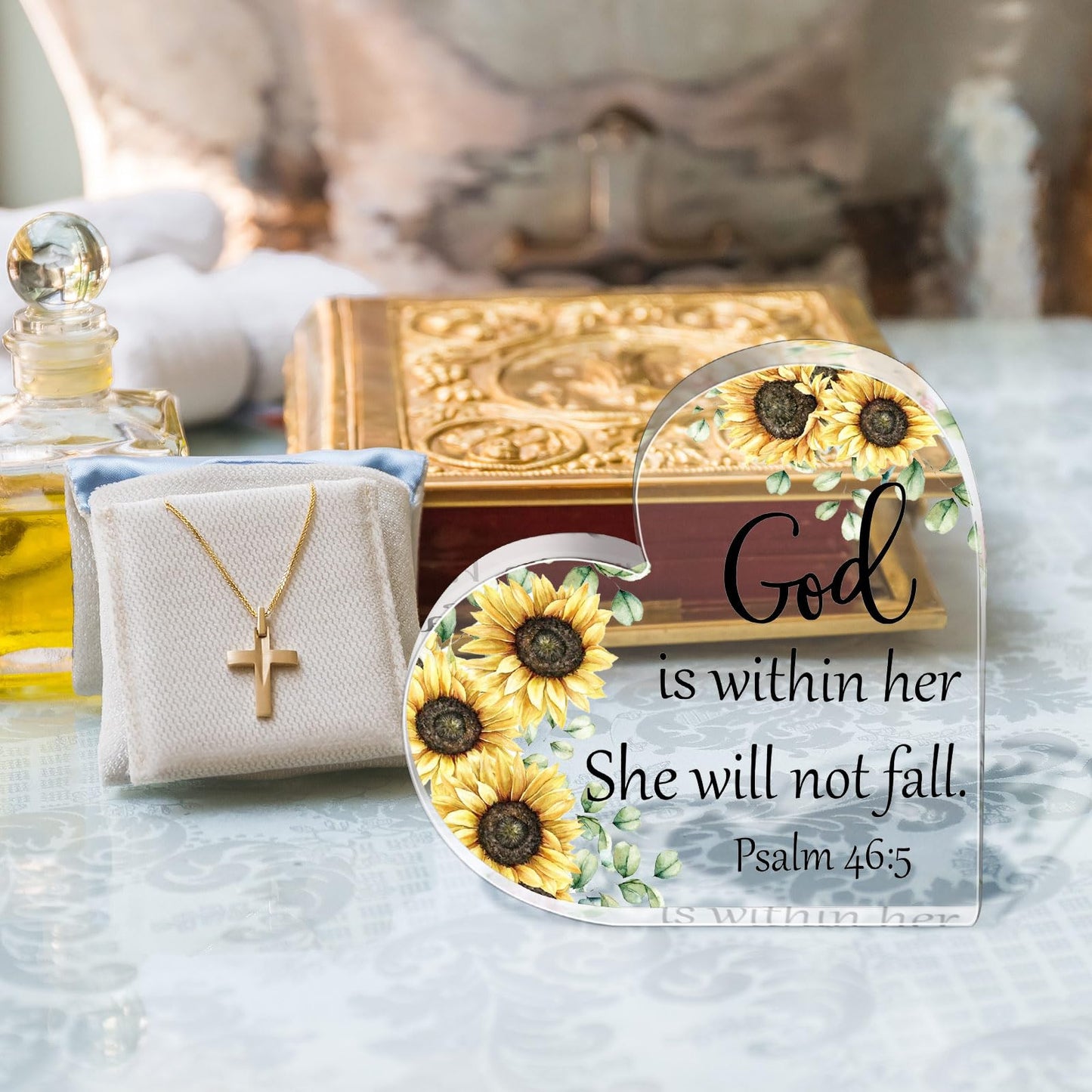 Gerrii Christian Gifts for Women Inspirational Religious Gifts Bible Verse Desk Decor Spiritual Acrylic Plaque Sign Gift for Mother's Day Birthday Mom Sister(Bright Sunflower,5.9x5.9x0.55 Inches)