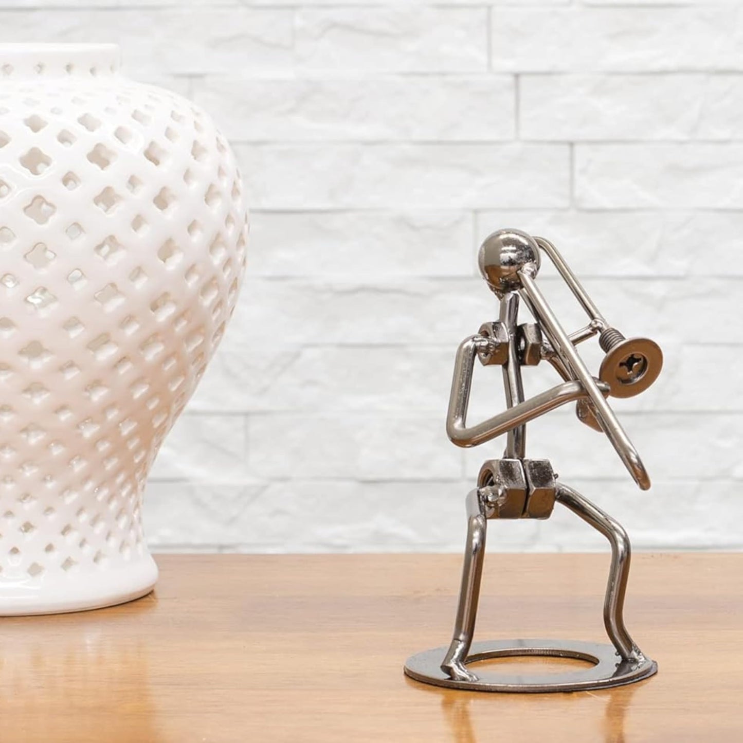 Broadway Gift Trombone Player Silver Tone 6 inch Table Metal Decorative Musician Tabletop Figurine