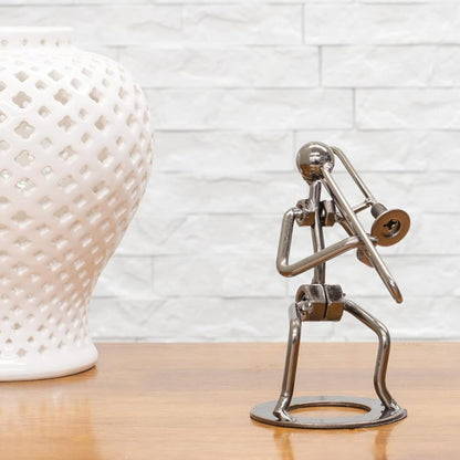 Broadway Gift Trombone Player Silver Tone 6 inch Table Metal Decorative Musician Tabletop Figurine