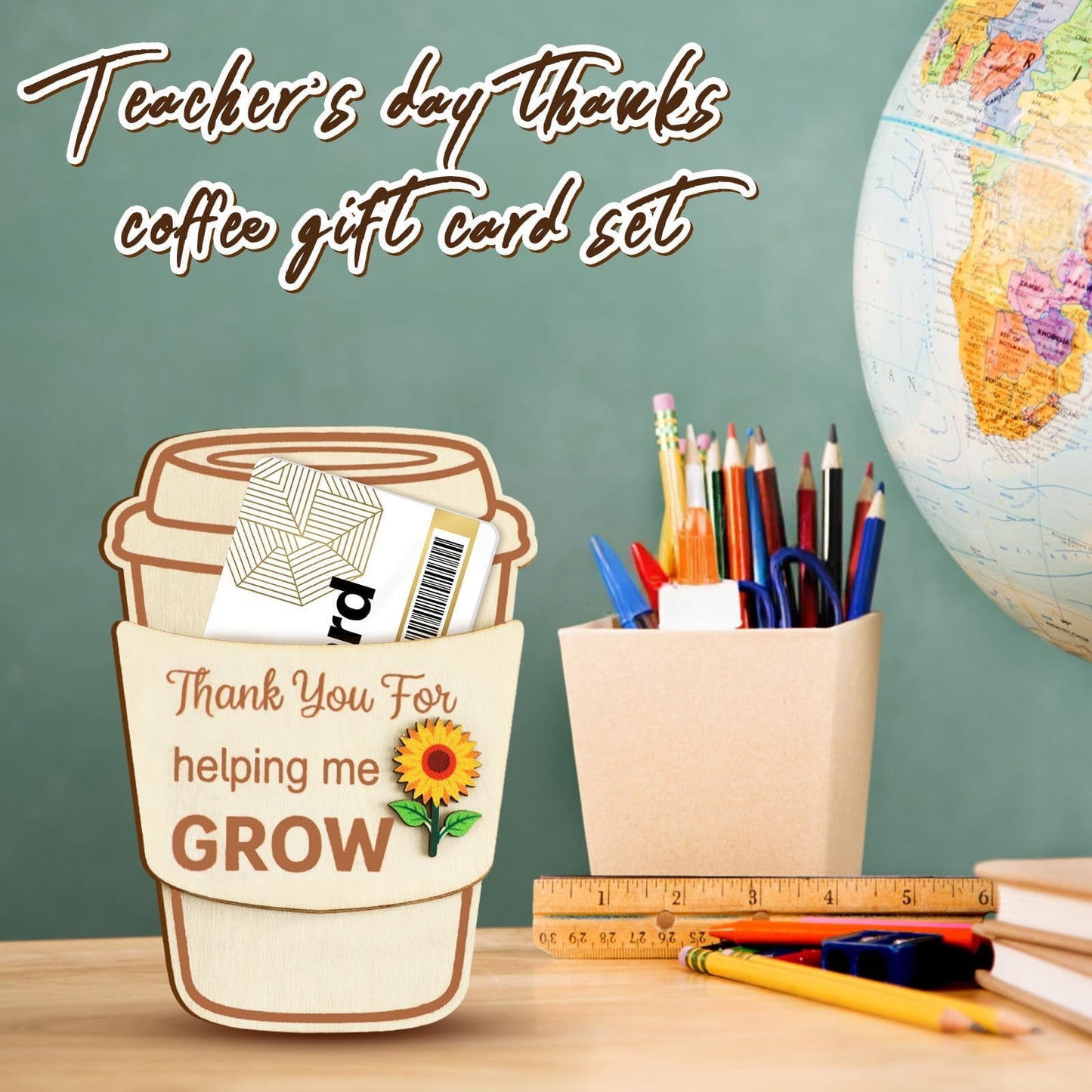 PETKNOWS 6 Pcs Teacher Gift Card Holder Wooden Coffee Gift Card Holder Thank You Card Sleeve Teacher Appreciation Gift Bulk Wooden Money Holders for Teachers’ Day Back to School Graduation Supplies
