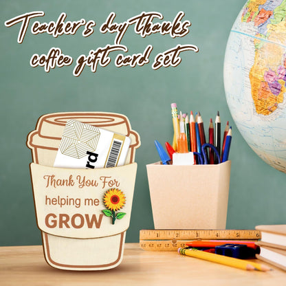 PETKNOWS 6 Pcs Teacher Gift Card Holder Wooden Coffee Gift Card Holder Thank You Card Sleeve Teacher Appreciation Gift Bulk Wooden Money Holders for Teachers’ Day Back to School Graduation Supplies