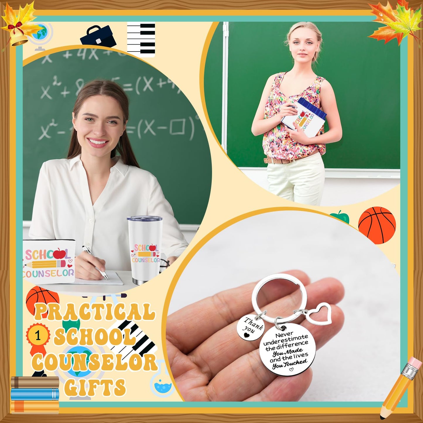 8 Pcs Graduation School Counselor Appreciation Week Gift Set Guidance Counselor Thank You Gifts Include Makeup Bag Canvas Notebook Pen Keychain Tumbler for High School Teacher Educator Office Work