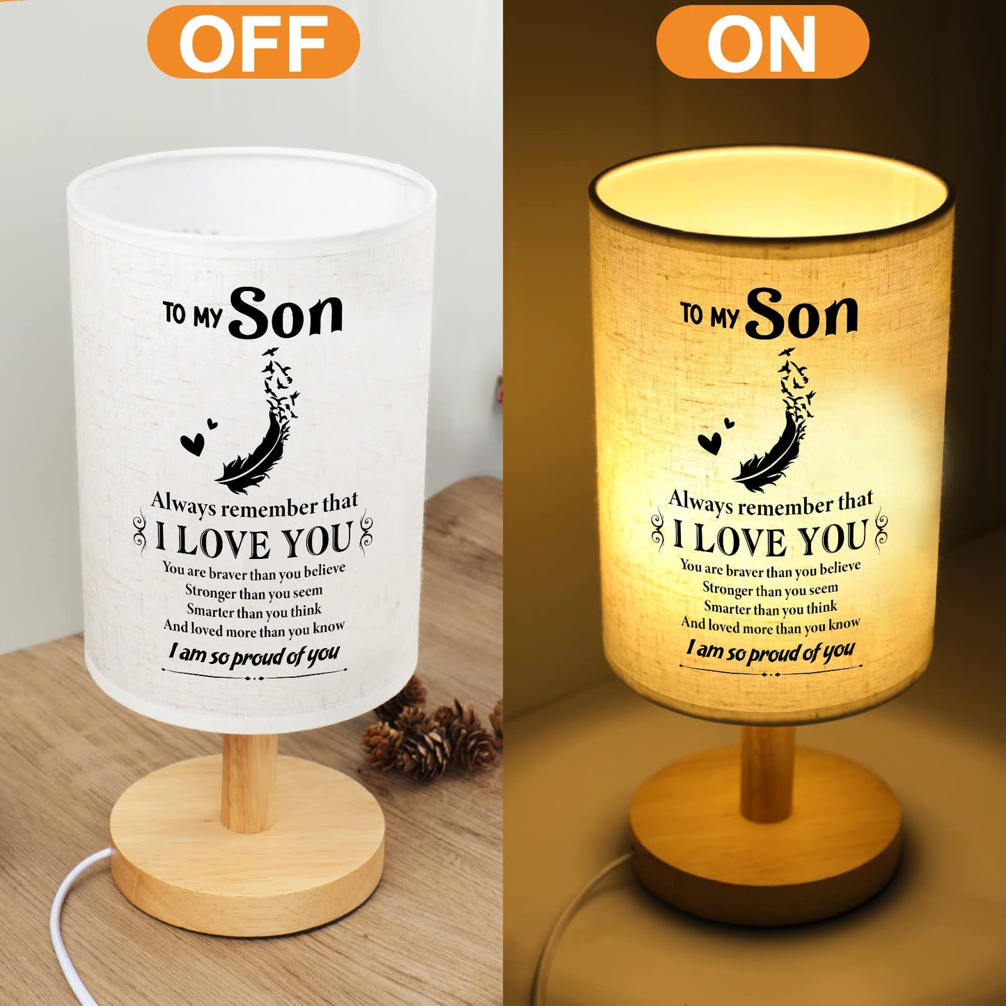 SOUHONEY Gifts for Son for Fathers Day from Mom Dad- Fabric Wooden Desk Lamp for Bedroom Living Room for Son Adult Graduation Season Gifts, Birthday Gifts, Back to School Gifts