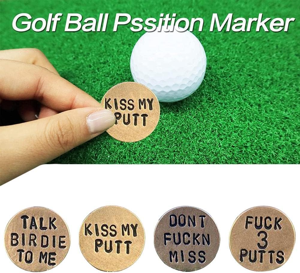 Funny Golf Ball Marker, for Men Adult Humor Novelty Golf Ball Markers with Funny Words, Unique Golf Gag Gifts for Men or Womsen Golfer, 4pcs Brown