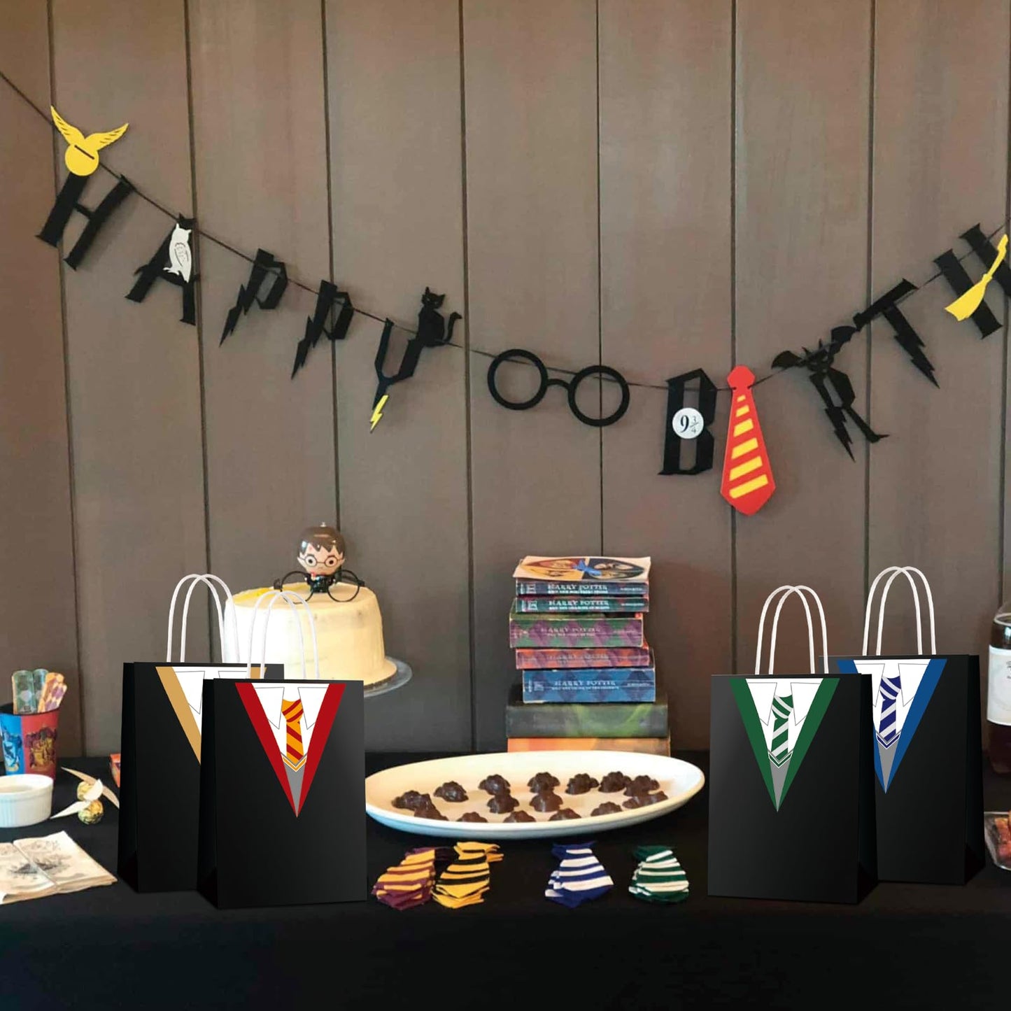 BCHOCKS 16 PCS Magical Wizard School Party Gift Bags - Blue, Purple, Pink, Black - 5.9*3.2*8.3 inches - Letter Print - Birthday & Magical Wizard School Party Occasion