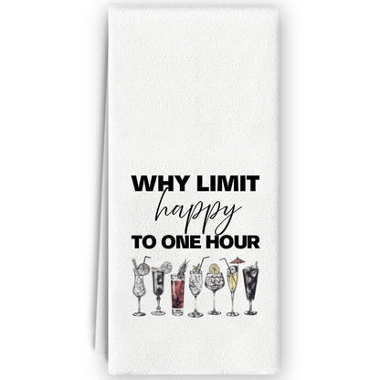 Happy Hour Kitchen Towels - Cocktail Lover Gifts, Cheer Bar Home Bar Decor, Why Limit Happy to One Hour Bar Towels for Bartender, Whiskey Bar Decor, 16x24 Inch