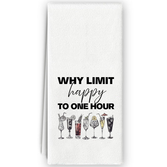 Happy Hour Kitchen Towels - Cocktail Lover Gifts, Cheer Bar Home Bar Decor, Why Limit Happy to One Hour Bar Towels for Bartender, Whiskey Bar Decor, 16x24 Inch