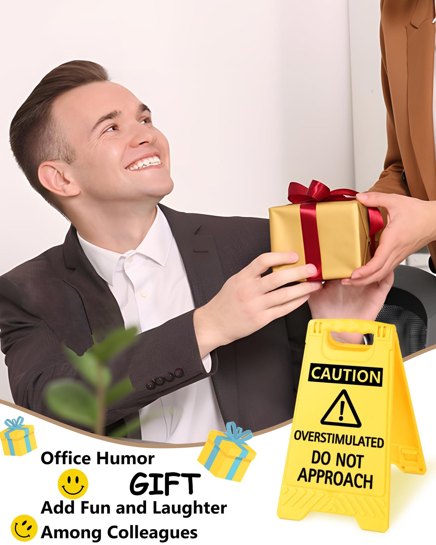 Caution Overstimulated Do Not Approach Office Decor, Funny Desk Sign for Women Coworkers, 2026 Graduation Gag Gifts for Fathers Day, Sarcastic Desk Accessories, Phone Holder with Mirror