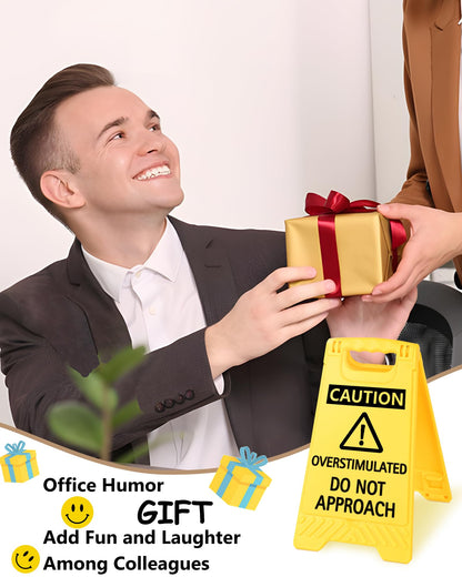 Caution Overstimulated Do Not Approach Office Decor, Funny Desk Sign for Women Coworkers, 2026 Graduation Gag Gifts for Fathers Day, Sarcastic Desk Accessories, Phone Holder with Mirror