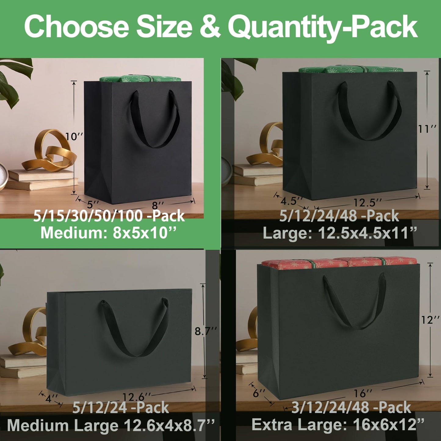 MOXARYSU Black Gift Bags With Handles: 8x5x10 Inch 50pcs Black Paper Bags Medium Bulk For Party Shopping Birthday Wedding (M, 50)