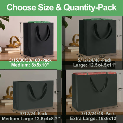 MOXARYSU Black Gift Bags With Handles: 8x5x10 Inch 50pcs Black Paper Bags Medium Bulk For Party Shopping Birthday Wedding (M, 50)