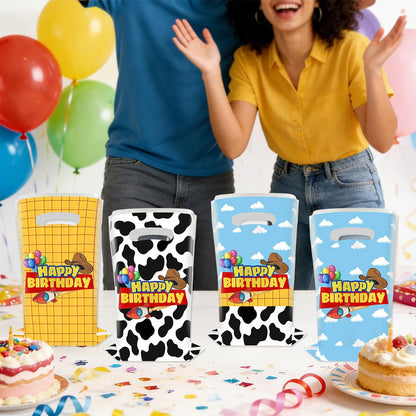 JU XIN 40pcs Cartoon Story Birthday Party Favor Bags, Blue Sky White Cloud and Cow Print Candy Bags for Kids Party Decora
