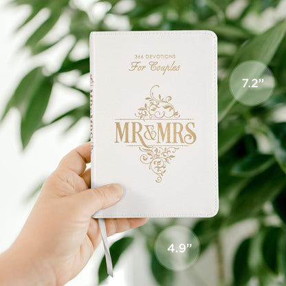 Mr. and Mrs. 366 Devotions for Couples - White Faux Leather Devotional Gift Book for Bride and Groom, Engaged