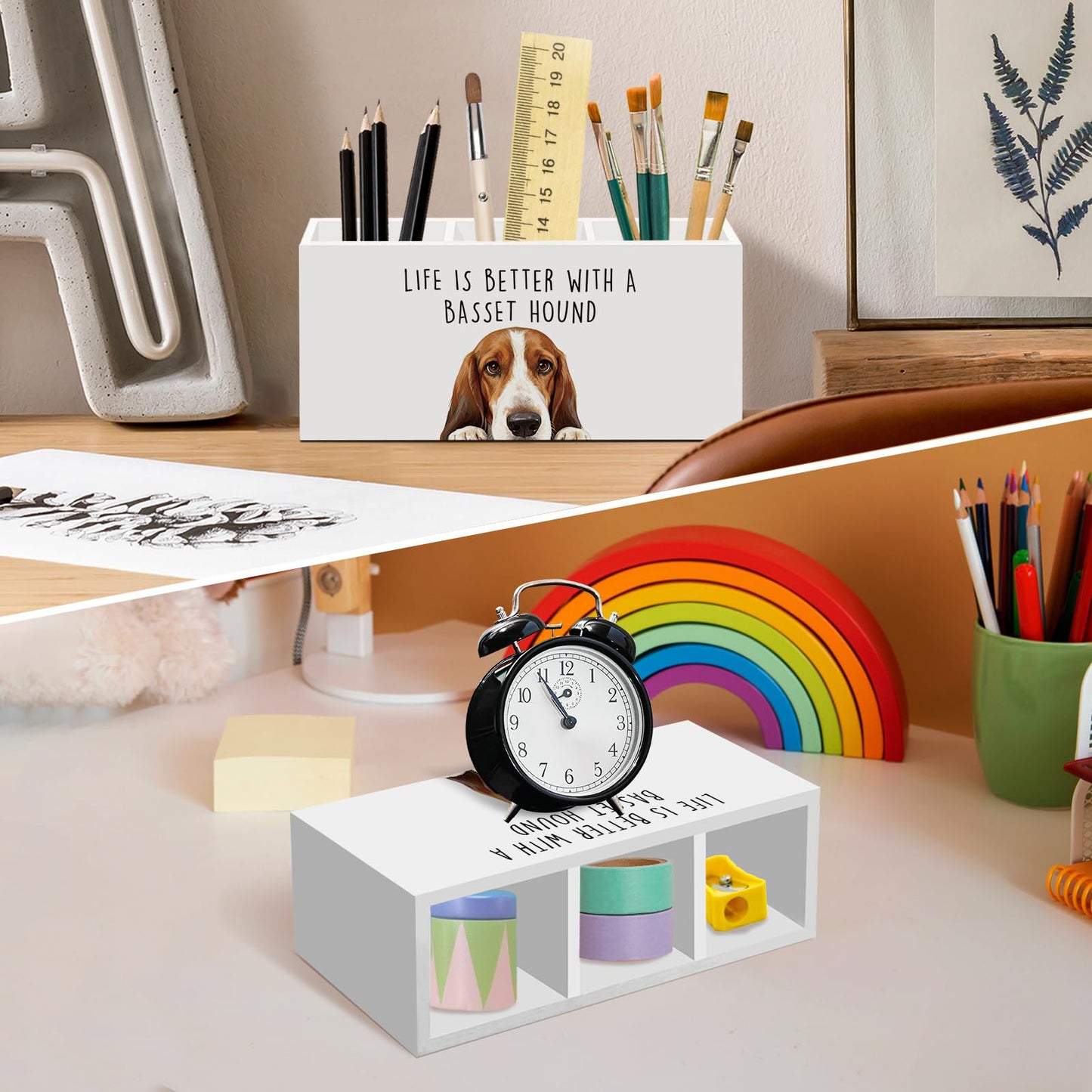 Basset Hound Dog Gifts Pen Pencil Holder for Desk, Funny Dog Lovers Gift Office Desk Accessories, Life Is Better with a Basset Hound Pen Holders Organizer for Women Kitchen Bathroom Decor