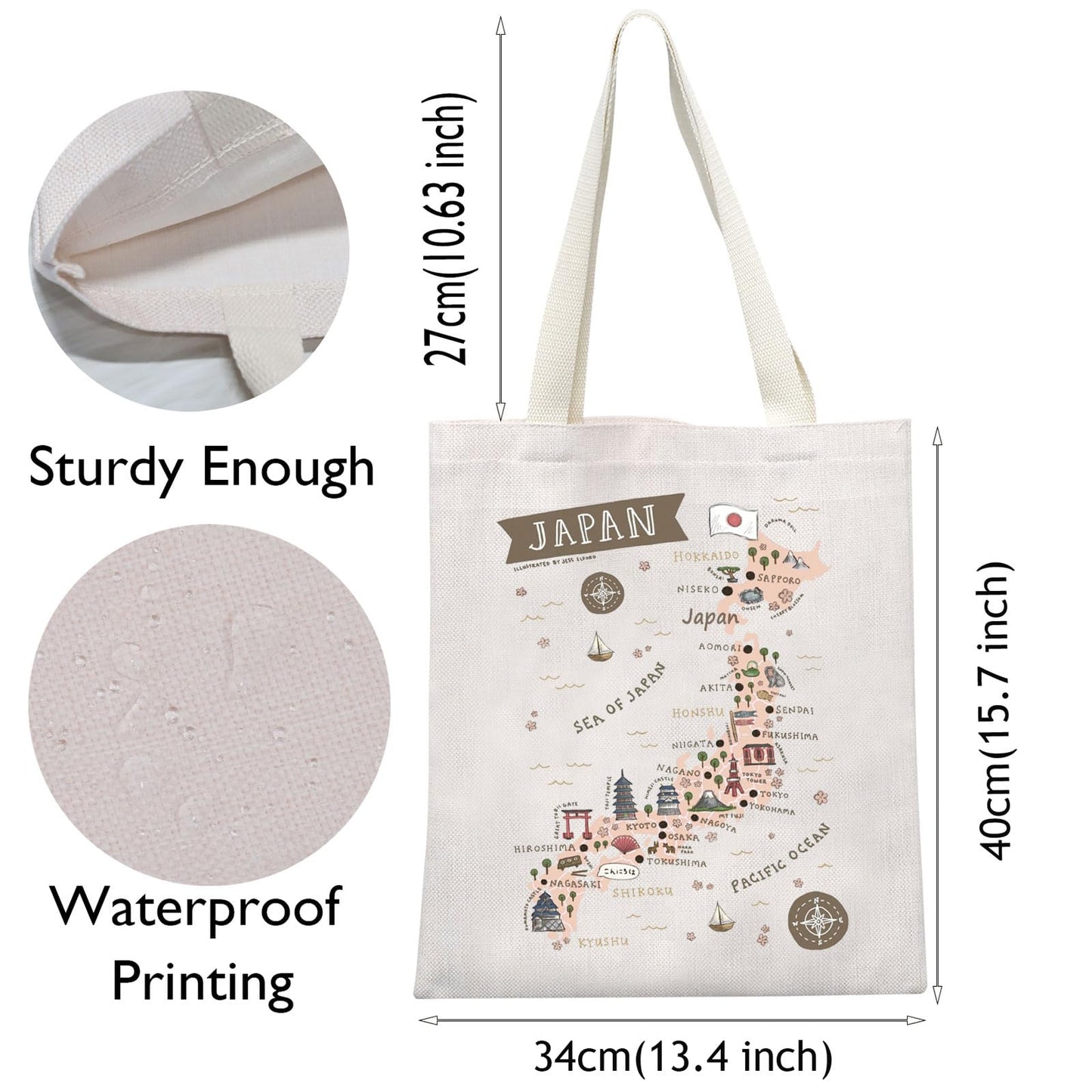 VAMSII Japanese Landmarks & Animals Lover Tote Bag - Tokyo Souvenir