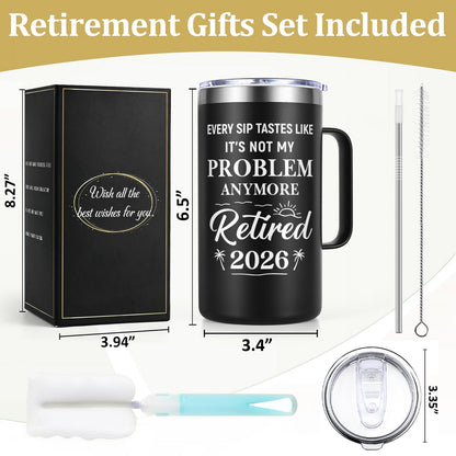 Qtencas Retirement Gifts for Men, Every Sip Tastes Like It's Not My Problem Anymore 20oz Insulated Coffee Mug, Goodbye Gift, Farewell Gifts for Men Friends Coworkers Dad Grandpa