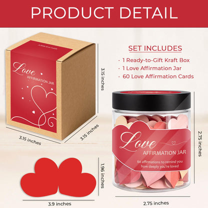 Love Affirmation Jar, Valentines Day Gift for Her or Him, 60 Heartfelt Love Notes, Romantic Gift for Wife, Husband, Girlfriend, Boyfriend, Valentines Day Gift