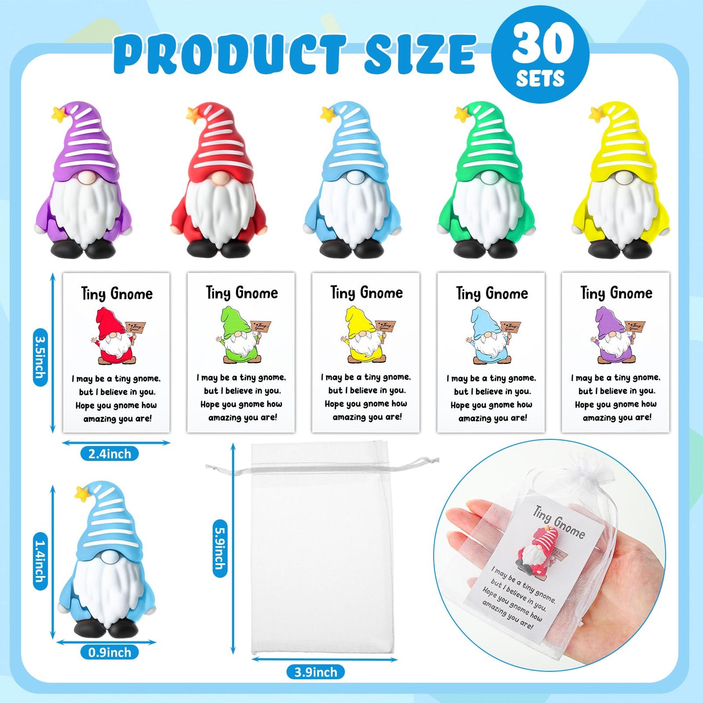 30 Sets Good Luck Gifts Bulk Include Mini Gnomes Figurines Blessing Cards Pocket Favors for Gift Stuffers Fillers to Hide and See Decor in Yard Landscape Indoor Fairy Garden DIY Crafts(Standing)