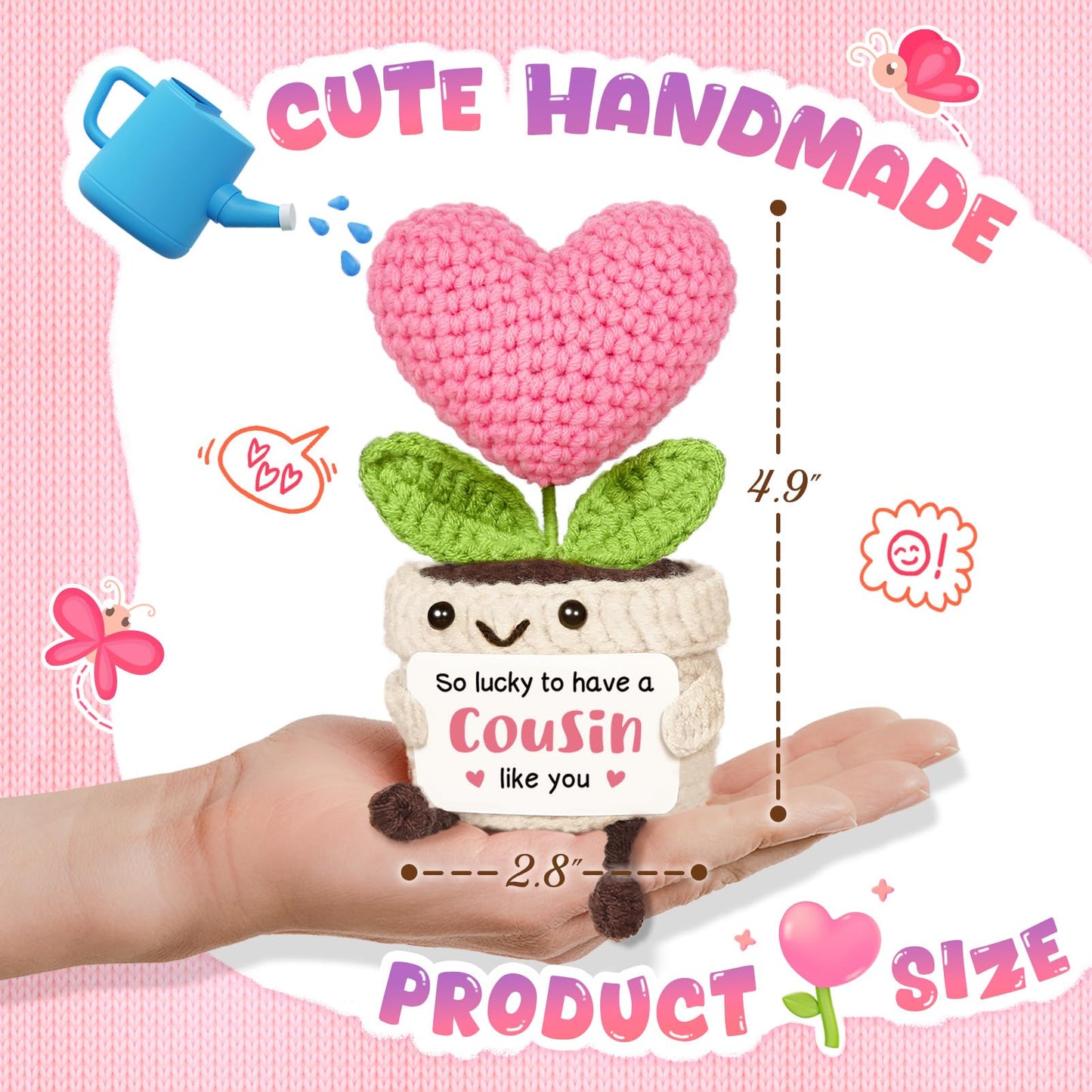 Cousin Gifts for Women, Birthday Gifts Ideas for Cousins, Cute Handmade Crochet Mini Pink Heart Flower