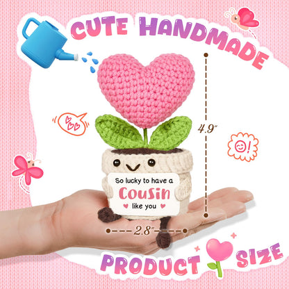 Cousin Gifts for Women, Birthday Gifts Ideas for Cousins, Cute Handmade Crochet Mini Pink Heart Flower