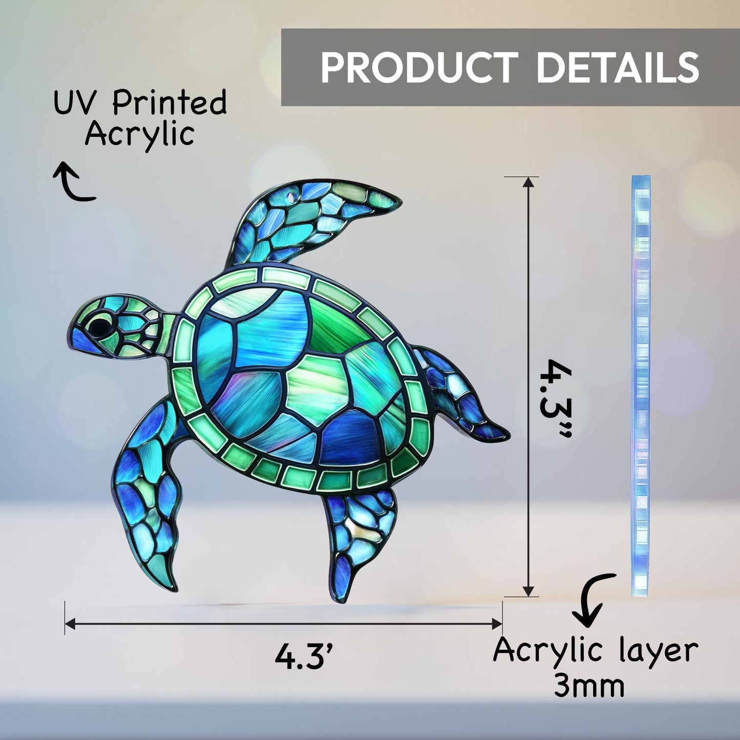 Sea Turtle Acrylic Suncatcher Ornament with Story Card, Sea Turtle Gifts for Women, Beach Gifts for Women, Beach Christmas Ornaments for Tree, White Elephant Presents for Friendship (Blue Sea)