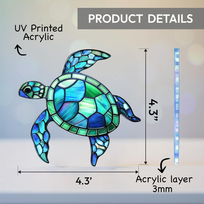 Sea Turtle Acrylic Suncatcher Ornament with Story Card, Sea Turtle Gifts for Women, Beach Gifts for Women, Beach Christmas Ornaments for Tree, White Elephant Presents for Friendship (Blue Sea)