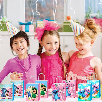 12Pcs Cartoon Blue Party Gift Bags Goodie Bags with Handle for Kids Birthday Decorations Party Supplies