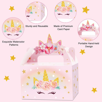 Tevxj 12 Pack Unicorn Party Favor Treat Boxes Unicorn Goodies Gift Boxes Party Supplies Birthday Bags Pastel Rainbow Theme Candy Bag for Girls Birthday Kids Decoration 6 x 3 x 3.5 Inches