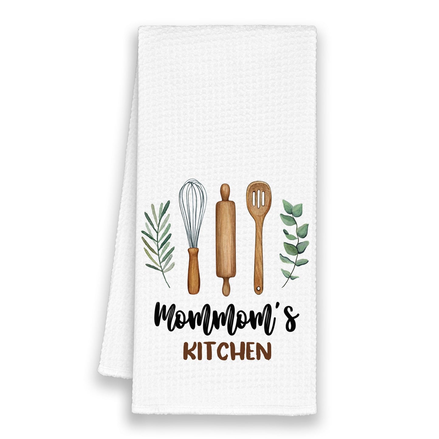 Mommom's Kitchen Towels Gifts, Grandma Mom Christmas Bathroom Hand Towels Gifts for Mommom Birthday Mother's Day, Rustic Eucalyptus Leaf Tea Dish Towel Decor 16x24in