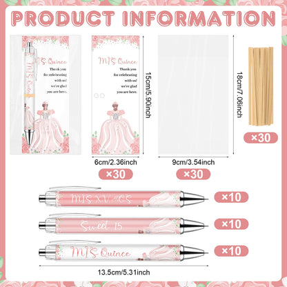 30 Set Quinceanera Party Favors Include Sweet 15 Ballpoint Pens Thank You Cards Gift Bags Quinceañera Gifts Black Ink Pen Thank You Gifts for 15th Birthday Party Mis Quince Guests Souvenir