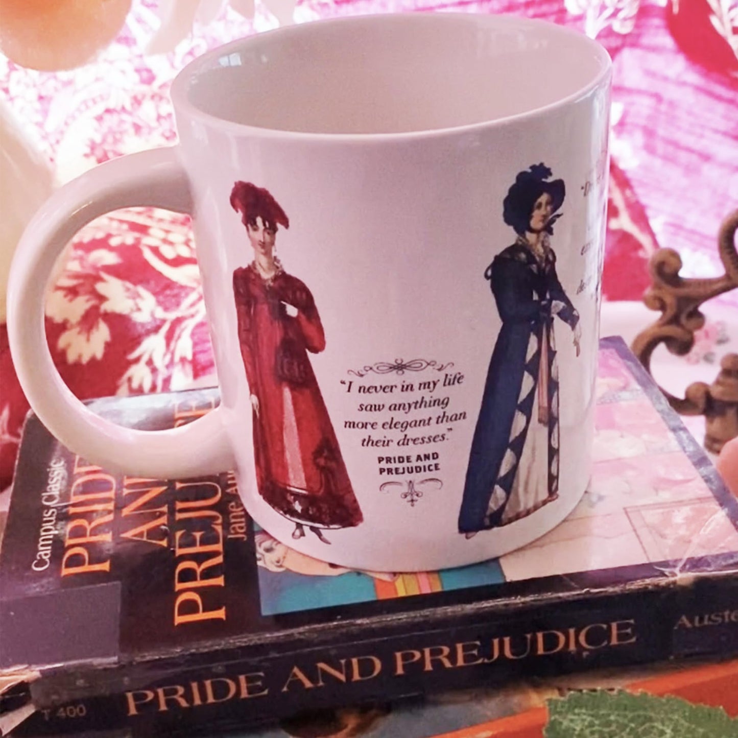 The Unemployed Philosophers Guild Jane Austen Finery Color Changing Mug - Coffee Transforms Day Attire To Show Evening Gowns, Comes in Gift Box, 12 oz
