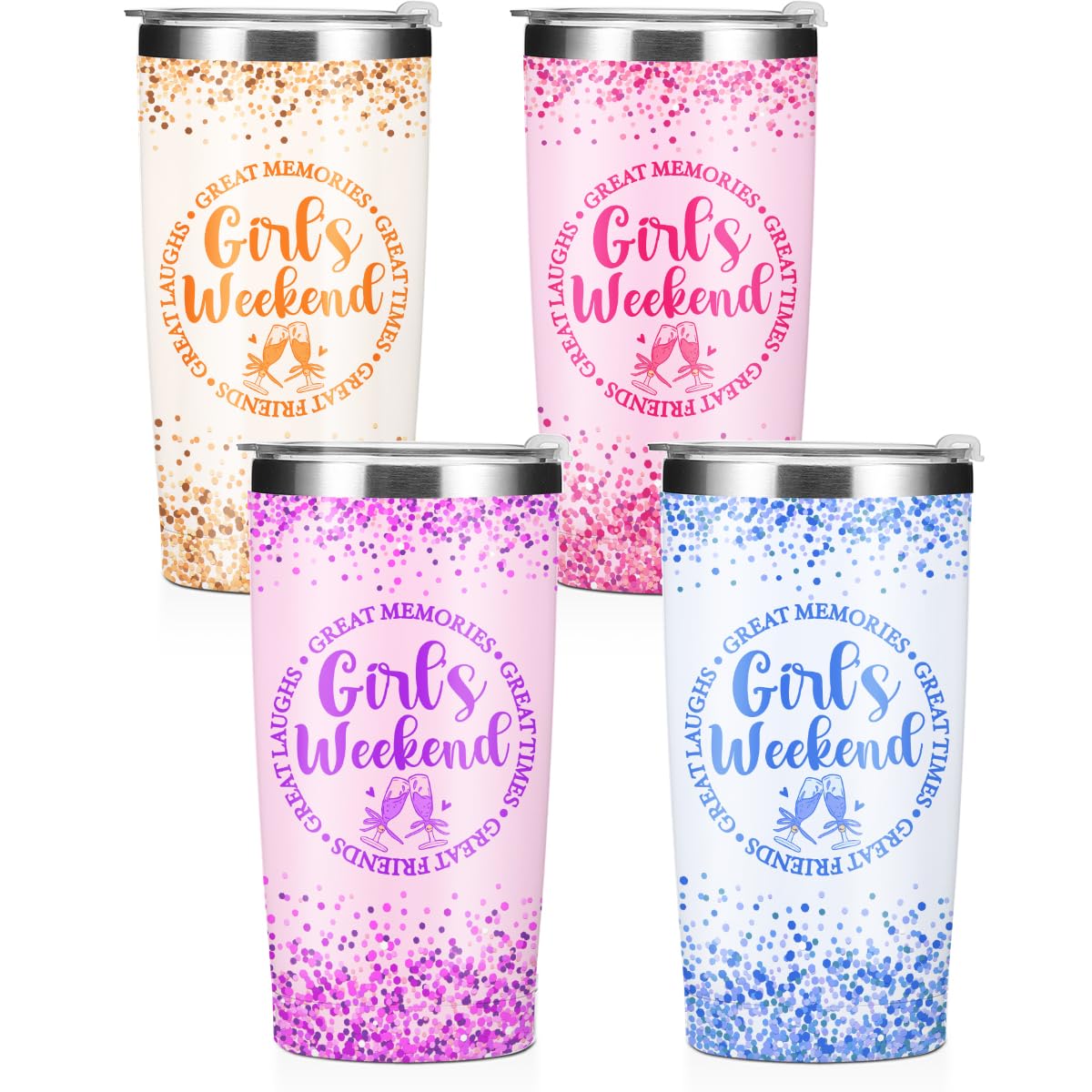 4 Pcs Girls Weekend 20 oz Insulated Tumbler with Lid, Stainless Steel Travel Tumbler Cups, Trip Vacation Bachelorette Party Camping Gifts, Girls Weekend Gifts for Women Bestie Friend