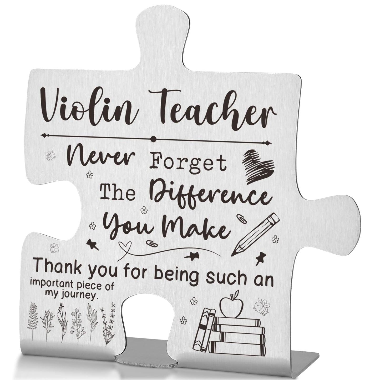 Violin Teacher Gift Appreciation Desk Decor Sign, Thank You Gift for String Instructors and Music Coaches, Puzzle Recognition Plaque for Recitals, Graduation, or Teacher Appreciation Week EDD31