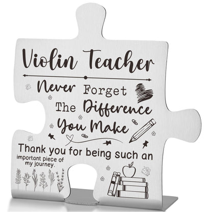 Violin Teacher Gift Appreciation Desk Decor Sign, Thank You Gift for String Instructors and Music Coaches, Puzzle Recognition Plaque for Recitals, Graduation, or Teacher Appreciation Week EDD31