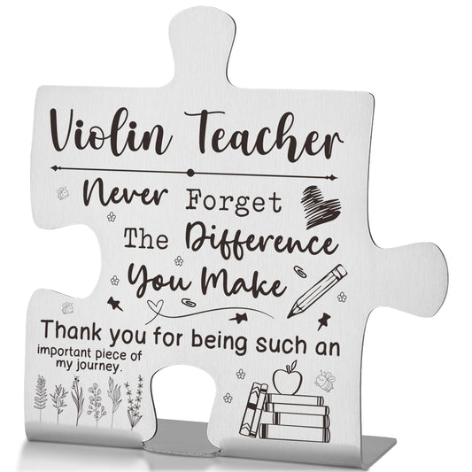Violin Teacher Gift Appreciation Desk Decor Sign, Thank You Gift for String Instructors and Music Coaches, Puzzle Recognition Plaque for Recitals, Graduation, or Teacher Appreciation Week EDD31