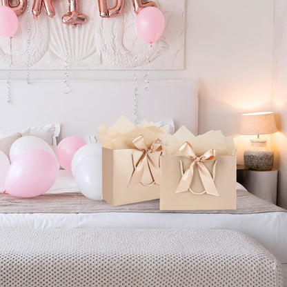 Gfractolux Large Gift Bags for Present, 1 Pcs Gift Bags for Women Men with Tissue Paper and Cards, Gift Bags for Birthdays, Baby Shower, Wedding, Anniversary 14.2" x 9.8" x 4.7" (Champagne)