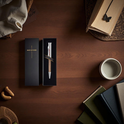 Christian Gifts for Men: Engraved Man of God Luxury Walnut Wood Rollerball Pen - Perfect Pastor Appreciation, Father's Day & Christian Graduation Gifts