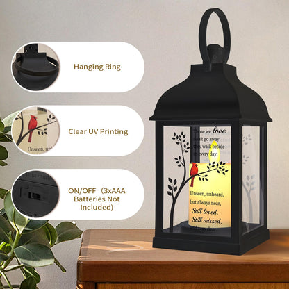 Memorial Lantern with Card - Sympathy Gift for Loss of Mom/Dad/Loved One, Bereavement Keepsake with Flickering Flame, Memory Lamp for Funeral Remembrance or Celebration (Black)