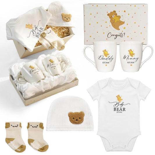 AW BRIDAL New Mom Gifts for Women 2026, New Parents Gift for Couples, Baby Gift Basket for Boys Girls Baby Shower, Gender Reveal Gifts with Mom and Dad Coffee Mugs for Parents to Be, First Time Moms