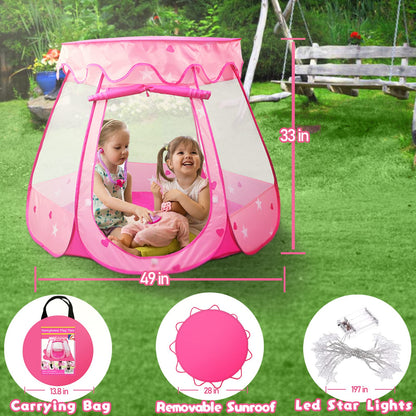 Crayline Pop Up Princess Tent with Star Light, Toys for 1 2 3 Year Old Girl Birthday Gift, Baby Girl Toys, Ball Pit for 12-18 Months Toddler Gift, Easy to Pop Up and Assemble(Pink)