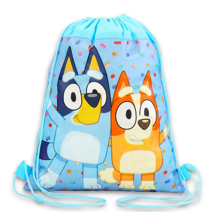 Bluey Party Favor Bags Set - Bundle with 12 Bingo Drawstring Bags for Kid and Stickers | Bluey Birthday Party Supplies