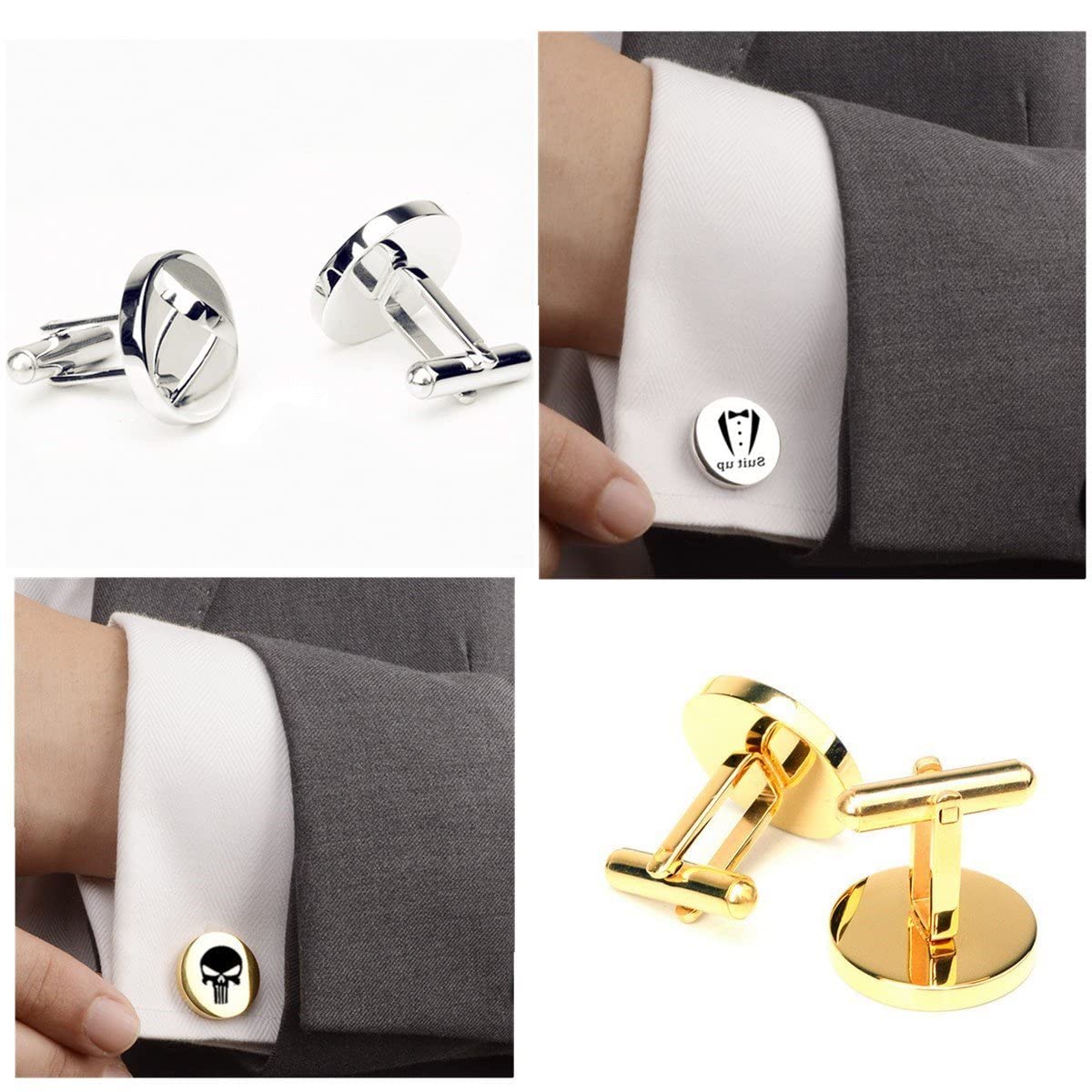 Kooer Custom Personalized Cufflinks & Tie Clip Set Wedding Jewelry Cufflinks Engraved Gifts for Men