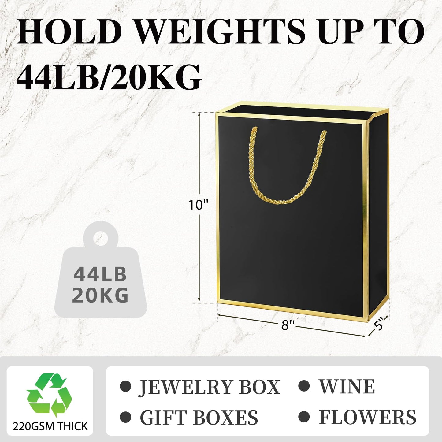 GEGIBOA Gift Bags 3 Pcs Medium Size Paper Gift Bags with Tissue Paper and Handles,Bow Ribbon and Greeting Cards, 8" x 5" x 10", Black