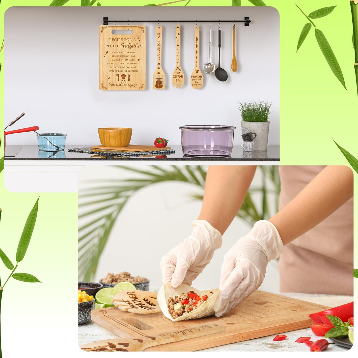 Vesici Godfather Proposal Gifts, Godfather Gifts from Godchild Goddaughter Godson Bamboo Cutting Boards Soup Spoon Spatula for Kitchen Father's Day, Birthday