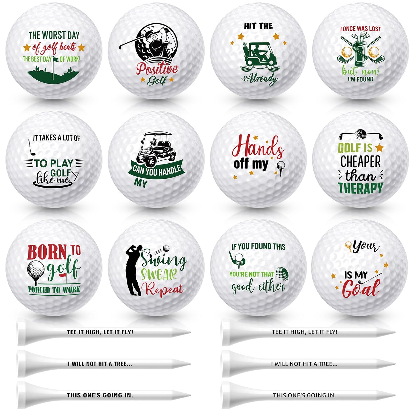 MiniInflat 18 Pcs Funny Golf Balls Gifts Set 12 Humor Golf Balls and 6 Tees for Men Women Coworkers Employees Golfers Birthday Retirement
