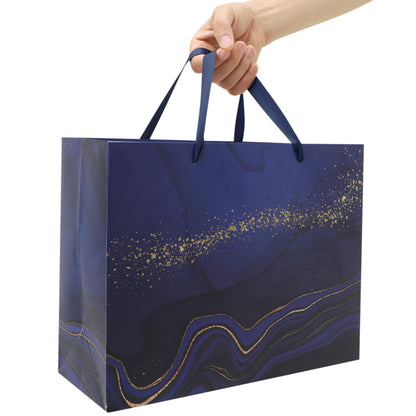 13'' Large Blue Marble Gift Bag Set with Handles, Greeting Card, Tissue Papers and Stickers for Men Boys Kids for Birthdays, Fathers Day, Graduations, Christmas, Baby Showers, Marble Design, 1 Pcs