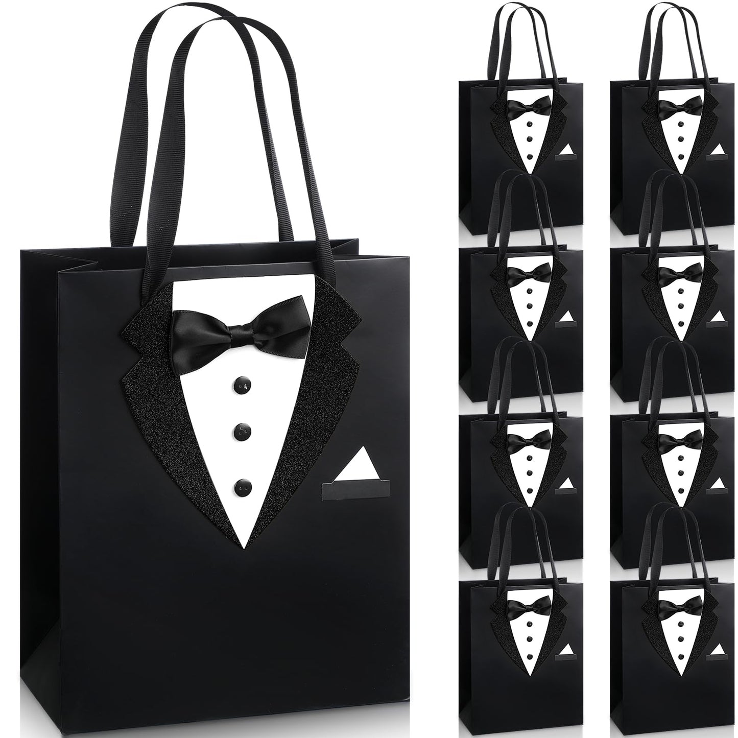 Chuangdi 8 Pcs Groomsmen Gift Bags with 3D Tuxedo Design 8 x 4.5 x 10 Inch with Handle Groomsmen Paper Gift Bags for Wedding Bachelor Birthday Party Favor Anniversary Supplies (Black)